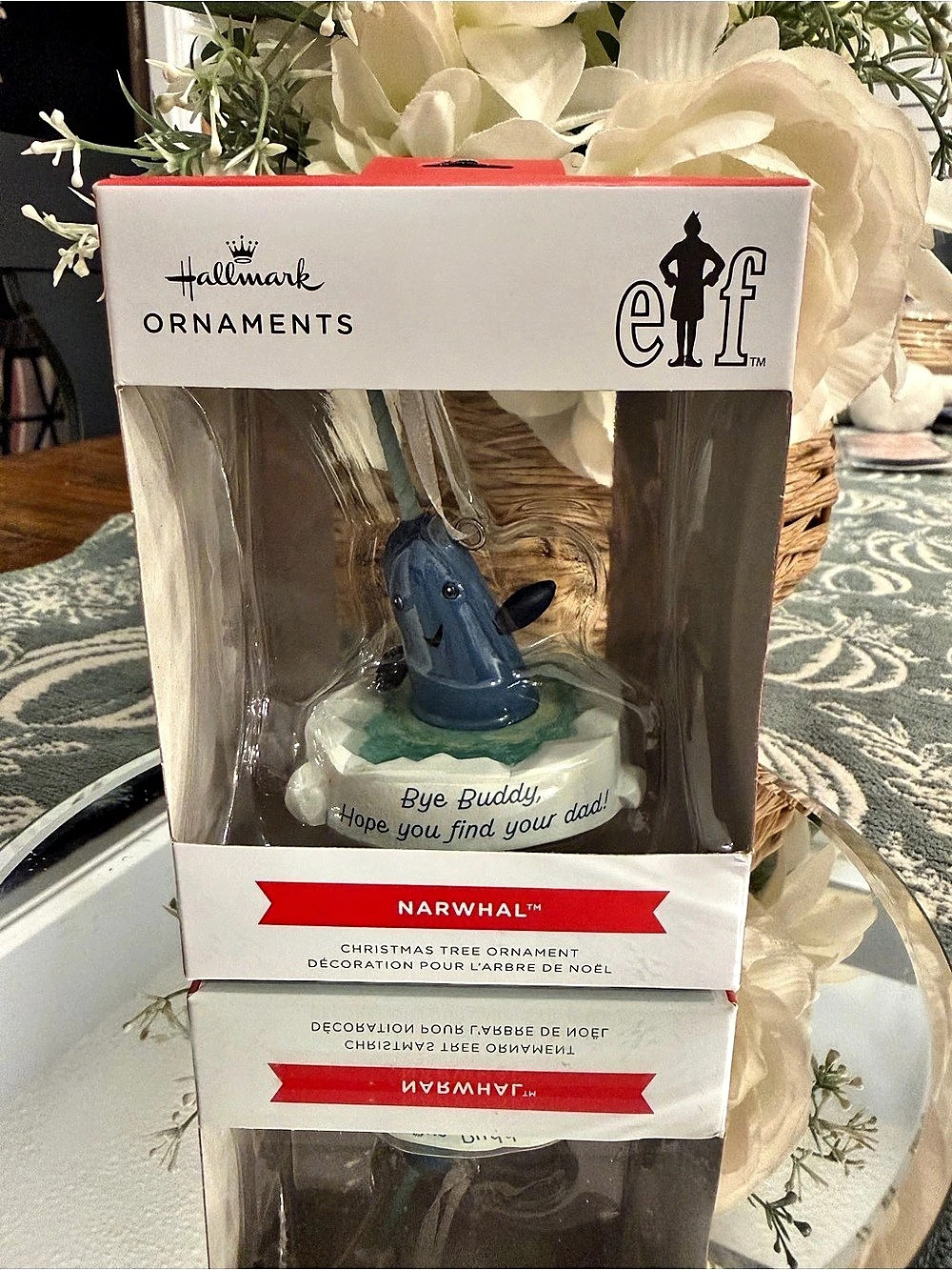 Hallmark Elf Narwhal Christmas Ornament Blue & White